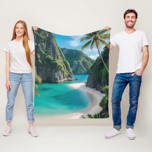 「楽園で自分自身を包む：熱帯の入り江 フリースブランケット (インサイチュ)