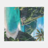 「楽園で自分自身を包む：熱帯の入り江 フリースブランケット (正面(横))