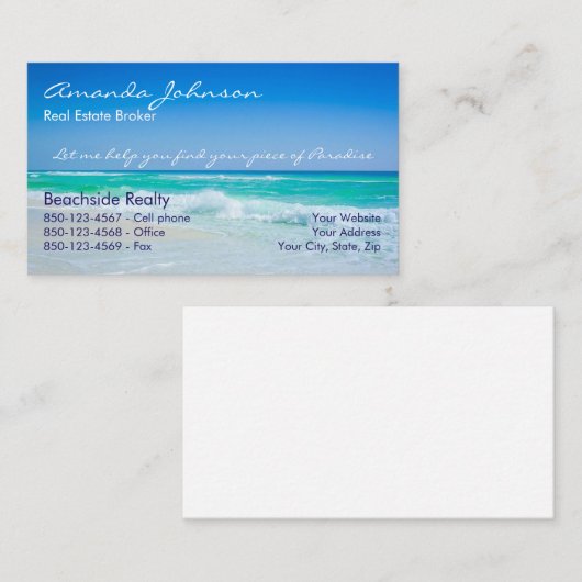 楽園のビーチの波の不動産の部分 名刺 (正面/裏面)