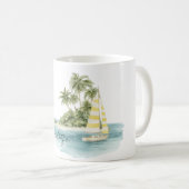 楽園のヤシの木の島のボート コーヒーマグカップ (正面右)