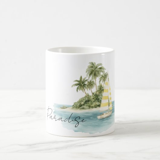 楽園のヤシの木の島のボート コーヒーマグカップ (中央)