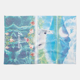 楽園の夢の世界のユニコーン キッチンタオル