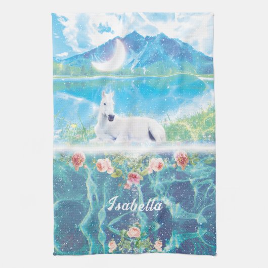 楽園の夢の世界のユニコーン キッチンタオル (縦)