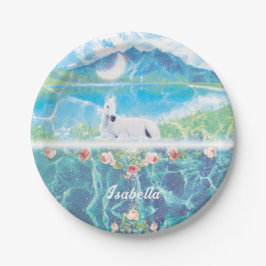 楽園の夢の世界のユニコーン ペーパープレート