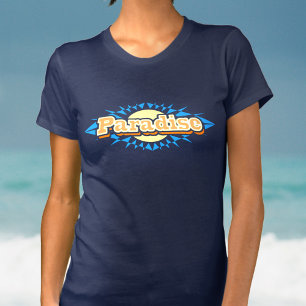 楽園の日光の黄色の青い女性Tシャツ Tシャツ