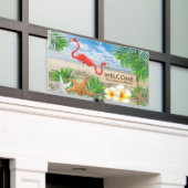 楽園の歓迎のデザインの熱帯フラミンゴの鳥 横断幕 (ビルの外側)