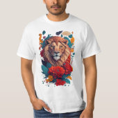 楽園の王:ライオンと花を持つ Tシャツ (正面)