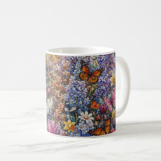 楽園の蝶々 – 色とりどりの野の花  コーヒーマグカップ (正面右)