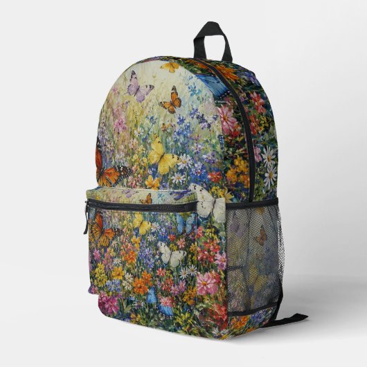 楽園の蝶々 – 色とりどりの野の花 プリントバックパック (裏面右端)