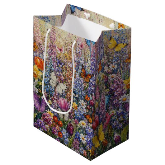 楽園の蝶々 – 色とりどりの野の花  ミディアムペーパーバッグ (正面アングル)