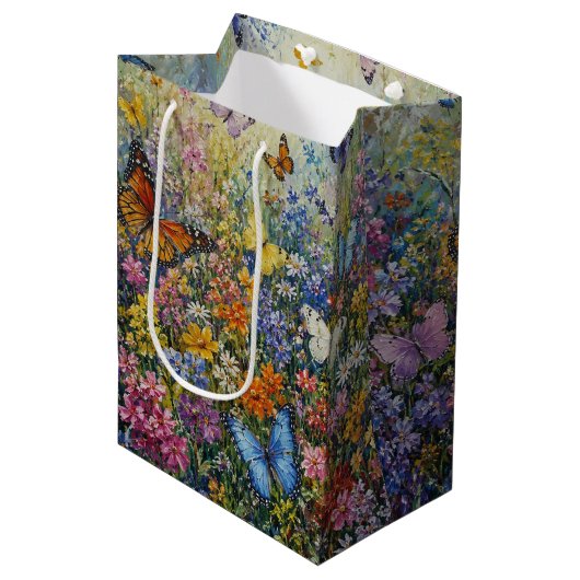 楽園の蝶々 – 色とりどりの野の花  ミディアムペーパーバッグ (正面アングル)