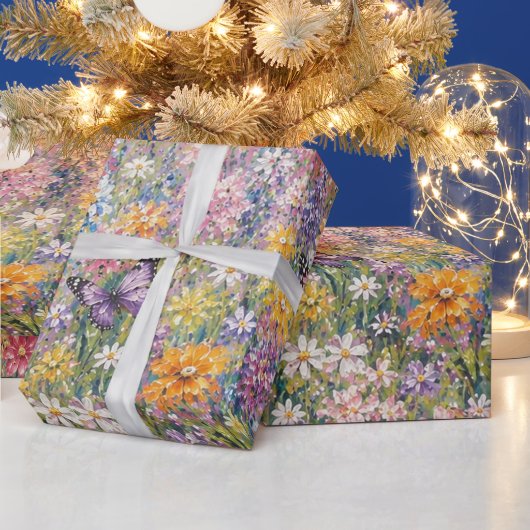 楽園の蝶々 – 色とりどりの野花 ラッピングペーパー (クリスマス)