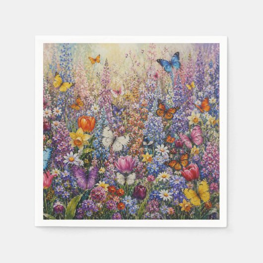 楽園の蝶たち - 色とりどりの野の花 スタンダードカクテルナプキン (正面)