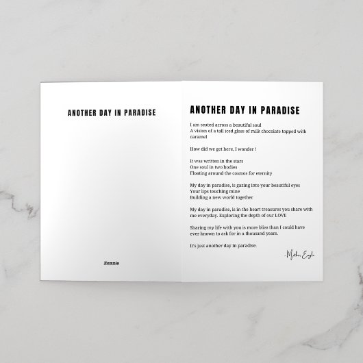 楽園の詩の別の日白黒 箔グリーティングカード (外側レイダウン)