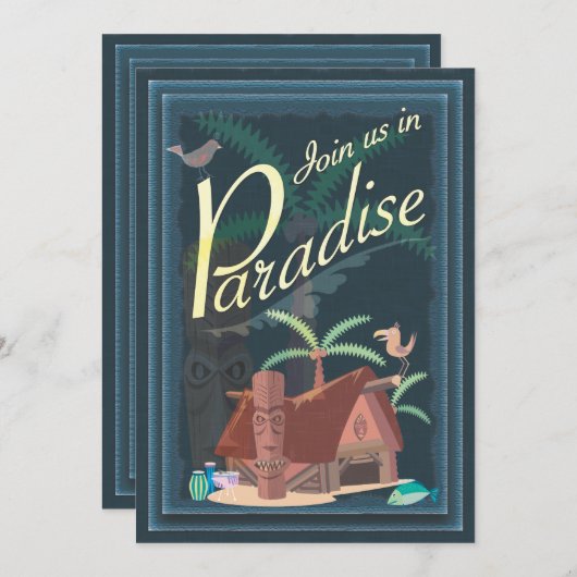 楽園の青いハワイマルガリータのパーティの招待状 招待状 (正面/裏面)