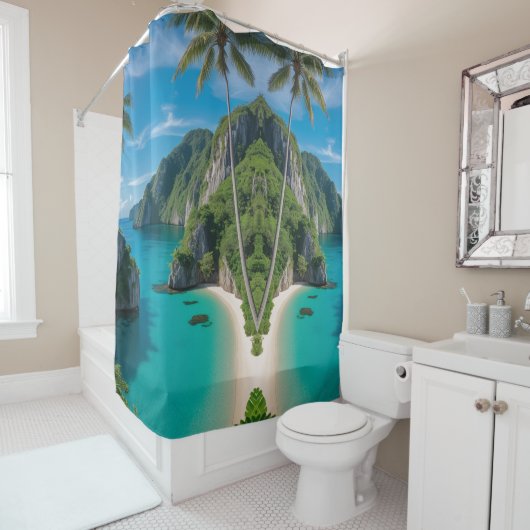 "楽園へ脱出：トロピカルコーブ" シャワーカーテン (インサイチュ)