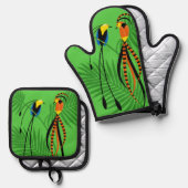 楽園カラフルの鳥 鍋つかみ&鍋敷きセット (正面/裏面)