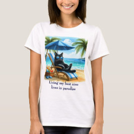 楽園ビーチタイムの黒猫 Tシャツ