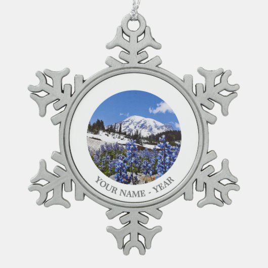 楽園ポイントのレーニア山 スノーフレークピューターオーナメント (正面)