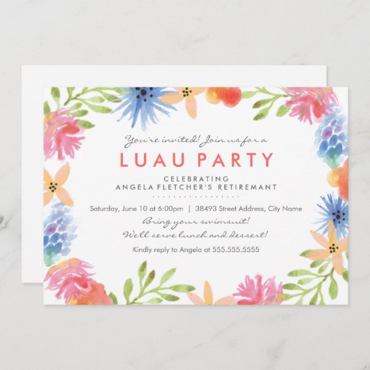 楽園花の退職パーティーの招待 招待状 (正面/裏面)