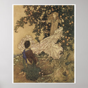楽園、ヴィンテージの妖精の絵画の庭 ポスター