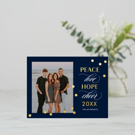 楽天的ムードFOILハッピーニューイヤー葉書 箔シーズンポストカード (立ち正面)