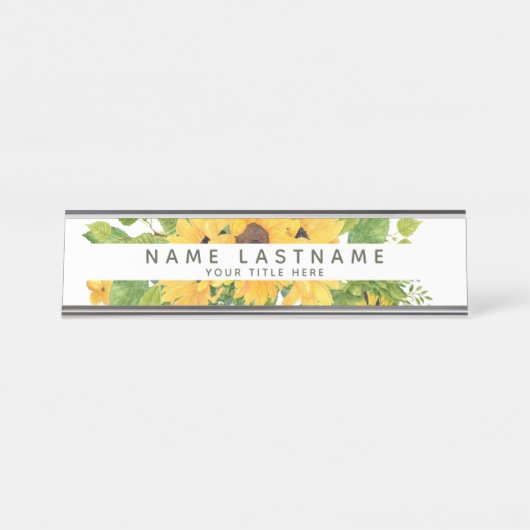 楽観的なヒマワリのタイトル白カスタム色 デスクネームプレート (正面)