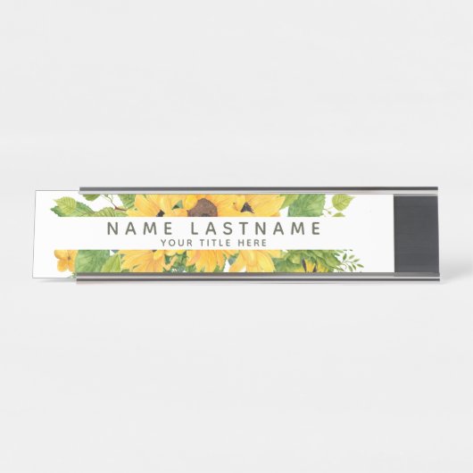 楽観的なヒマワリのタイトル白カスタム色 デスクネームプレート (正面)