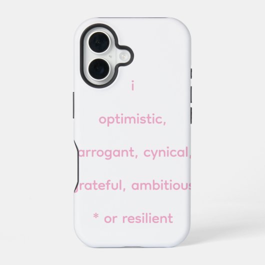 楽観的、自信過剰、懐疑的、感謝の意、前向きな気持ち iPhone 16ケース (裏面)