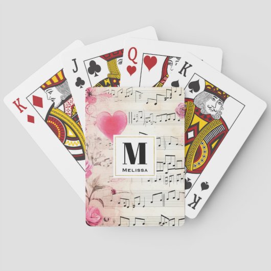 楽譜とバラヴィンテージデザインモノグラム トランプ (裏面)