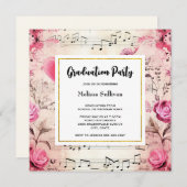 楽譜とバラヴィンテージデザイン卒業 招待状 (正面/裏面)