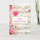 楽譜とバラヴィンテージバレンタインデー カード (正面)