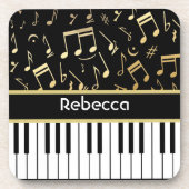 楽譜とピアノの鍵黒と金ゴールド コースター (正面)