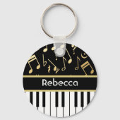 楽譜とピアノ鍵ブラックと金ゴールド キーホルダー (正面)