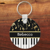 楽譜とピアノ鍵ブラックと金ゴールド キーホルダー (正面)
