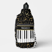 楽譜とピアノ鍵ブラックと金ゴールド スリングバッグ (正面)