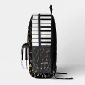 楽譜とピアノ鍵ブラックと金ゴールド プリントバックパック (右)