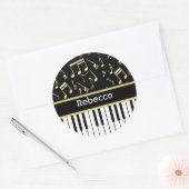 楽譜とピアノ鍵ブラックと金ゴールド ラウンドシール (封筒)