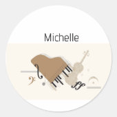 楽譜とピアノ鍵ブラックと金ゴールド ラウンドシール (正面)