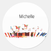 楽譜とピアノ鍵ブラックと金ゴールド ラウンドシール (正面)