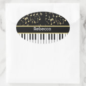 楽譜とピアノ鍵ブラックと金ゴールド 楕円形シール (バッグ)