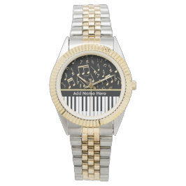 楽譜とピアノ鍵ブラックと金ゴールド 腕時計