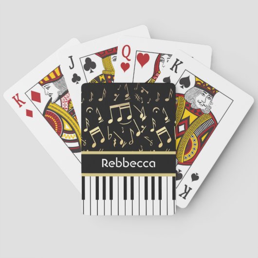 楽譜とピアノ鍵黒と金ゴールド トランプ (裏面)