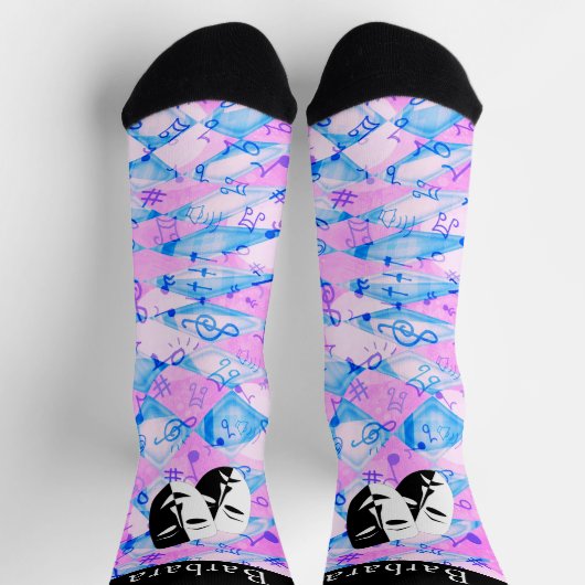 楽譜と喜劇と悲劇マスクモノグラム ソックス (上部)