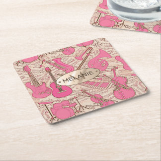 楽譜と楽器ピンク/アイボリーID481 スクエアペーパーコースター