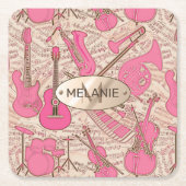 楽譜と楽器ピンク/アイボリーID481 スクエアペーパーコースター (正面)