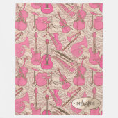 楽譜と楽器ピンク/アイボリーID481 フリースブランケット (正面)