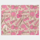 楽譜と楽器ピンク/アイボリーID481 フリースブランケット (正面(横))