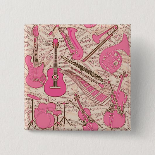 楽譜と楽器ピンク/アイボリーID481 缶バッジ (正面)