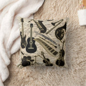 楽譜と楽器ブラック/金ゴールドID481 クッション (ブランケット)